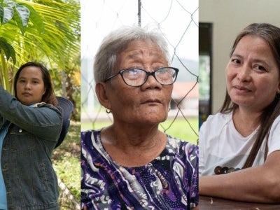 Collage of three photos of women